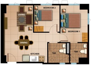 2 Bedroom Floor Plan | 58.20 sqm - 65.23 sqm