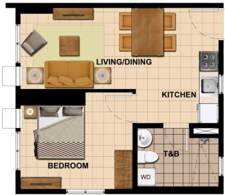 1 Bedroom Floor Plan | 34.80 sqm - 44.49 sqm