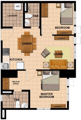 2 Bedroom Floor Plan | 56.36 sqm - 71.56 sqm